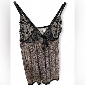 Othr Black Lace & Leopard-Print Satin Chemise